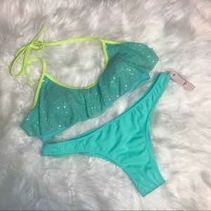 Victoria’s Secret Teal and Neon Sequin Bikini